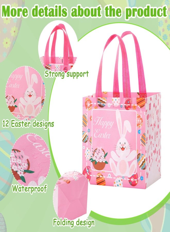 Locmeo 60 Pcs Easter Gift Bags with Handles Bulk Non Woven Reusable Bunny Egg Hunt Bags Easter Basket Tote Treat Goodie Bags for Easter Party Supplies Spring Holiday Gifts Wrapping, 8.3×7.9×5.9in - Image 3